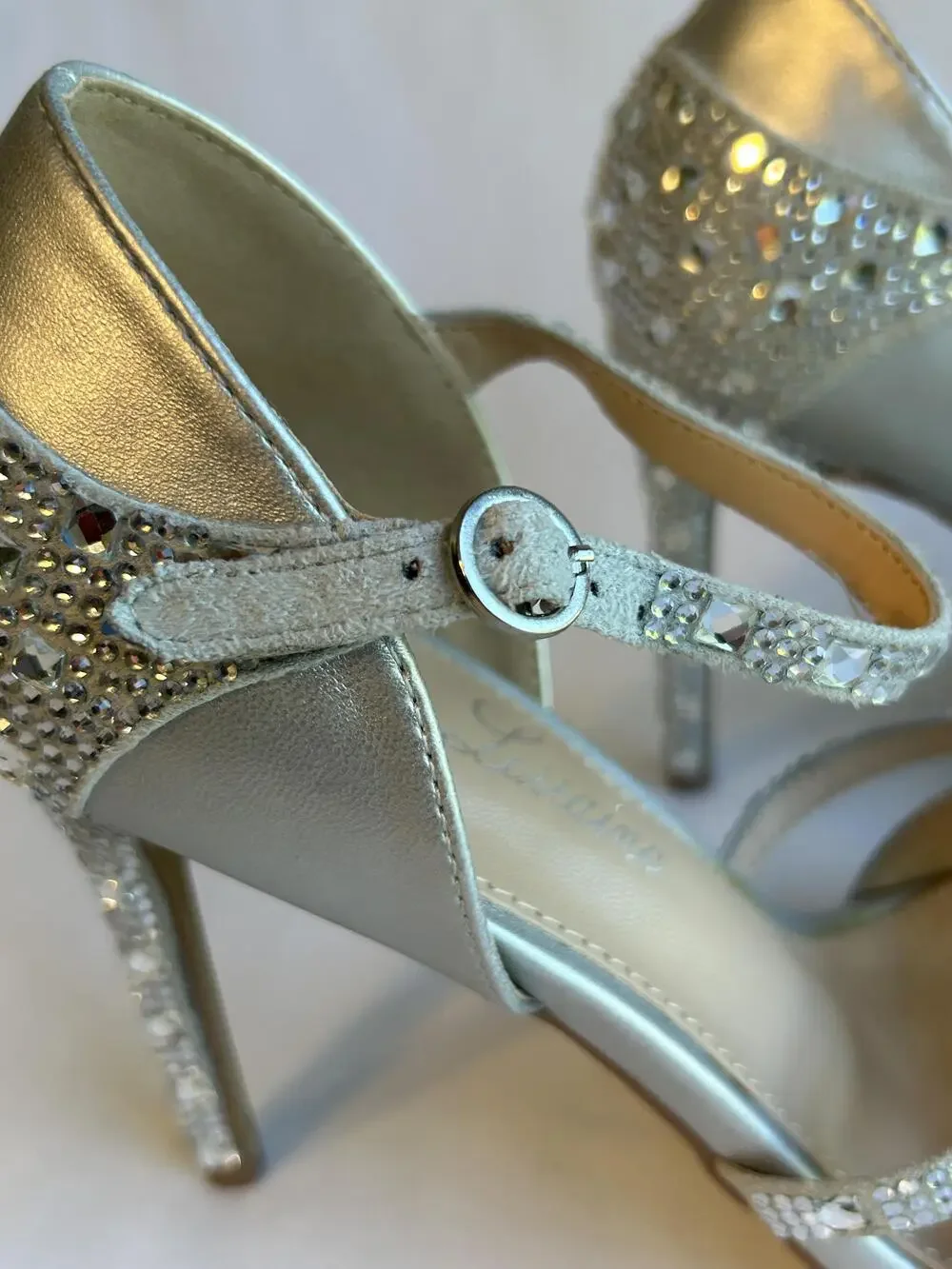 Lauren Lorraine Shoes Womens Size 6 Silver Daisey Crystal Heels Sandals Dress